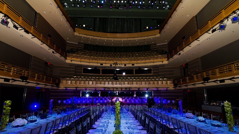 The Perelman Theater transforms into an elegant and unique venue for a wedding reception.